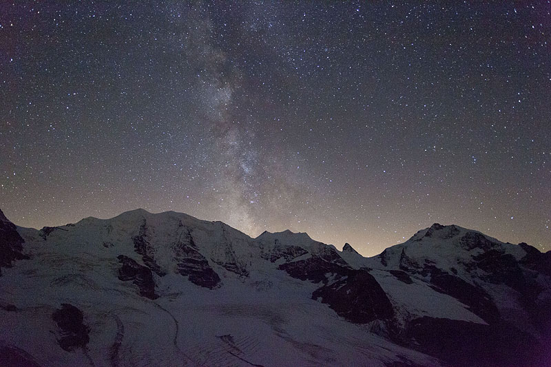 Sterne, Milchstrasse, Morteratsch, Bernina, Gletscher