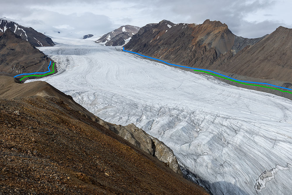 White und Thompson Glacier Wiederholungsaufnahmen 1977-2008-2022